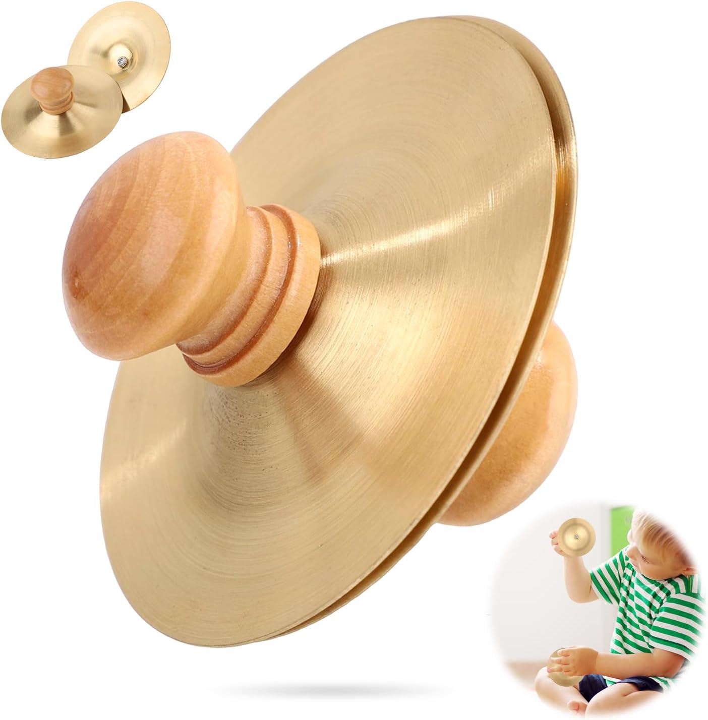 1 Pair 2.76 Inch Finger Cymbals with Wooden Handles, Mini Small Hand Cymbals Por