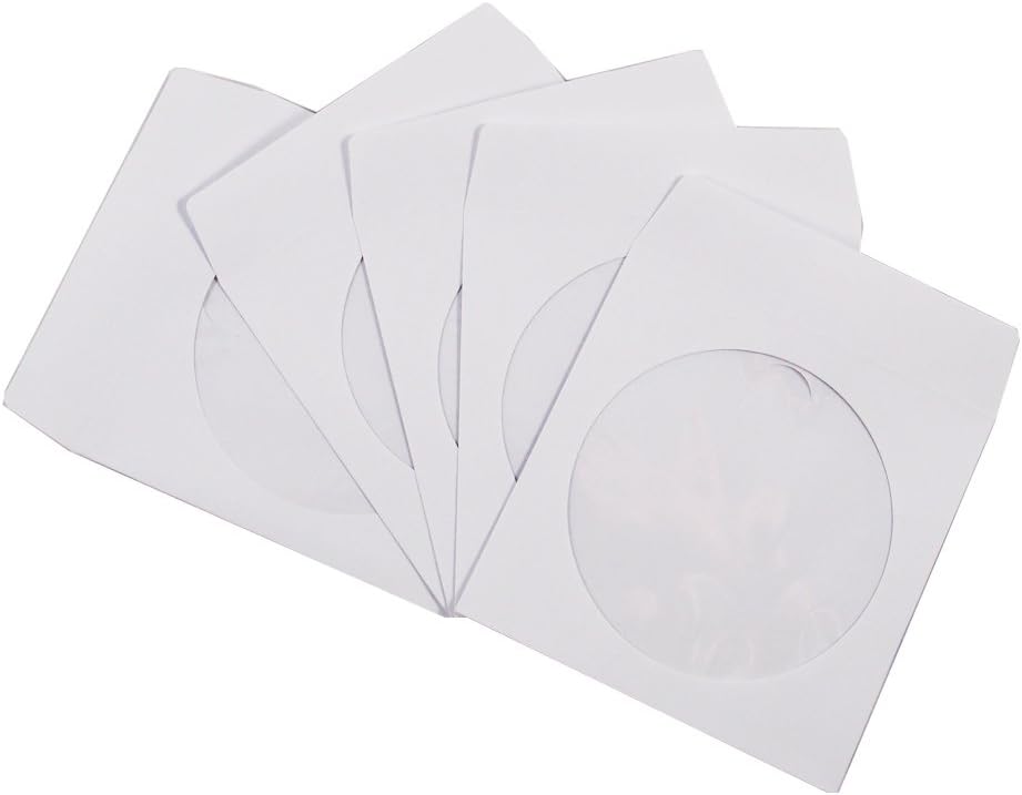 100 Pack Maxtek Premium Thick White Paper CD DVD Sleeves Envelope with Window Cu