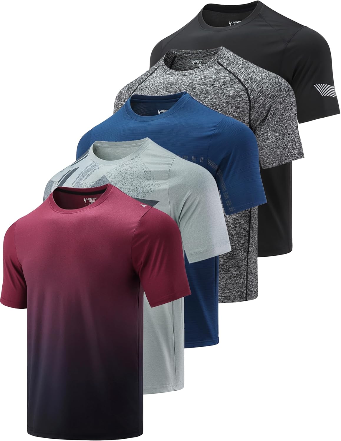 5 Pack Men’s Active Quick Dry Crew Neck T Shirts | Athletic Running Gym Workou